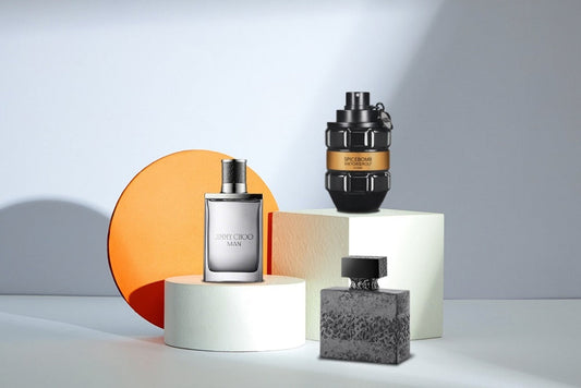 men's perfume bottles: Jimmy Choo Man and Viktor&Rolf Spicebomb