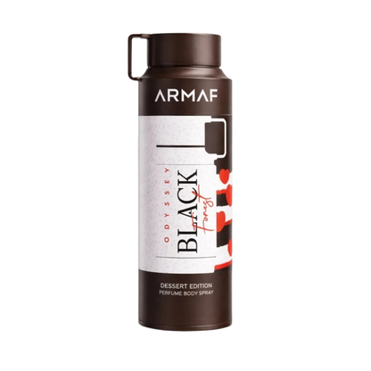 Armaf Odyssey Black Forest Body Spray 6.8 oz for Men | Amber Vanilla Fragrance | Caramel Cherry Vanilla