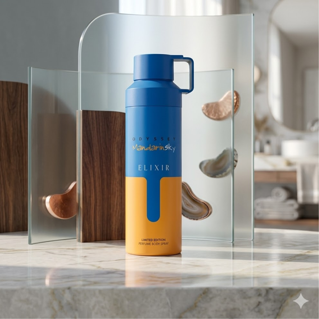 Armaf Odyssey Mandarin Sky Elixir Deodorant Body Spray 6.8 oz for Men | Amber Woody Fragrance | Mandarin Cardamom Vanilla