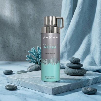 Armaf Odyssey Aqua Body Spray 6.8 oz for Men | Woody Aromatic Fragrance | Grapefruit Lavender Patchouli