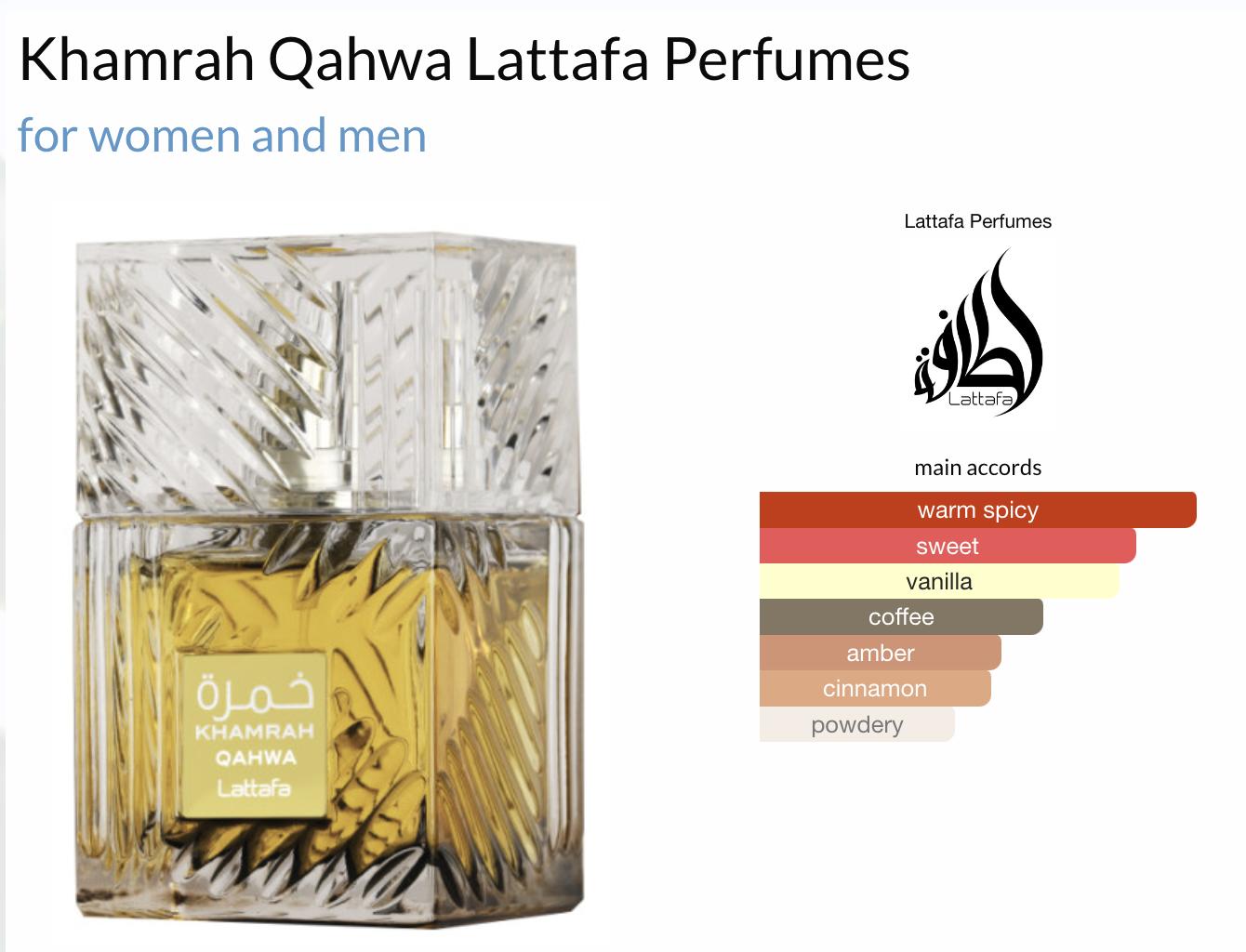 Lattafa Khamrah Qahwa EDP Perfume Unisex Spray 3.4 Oz