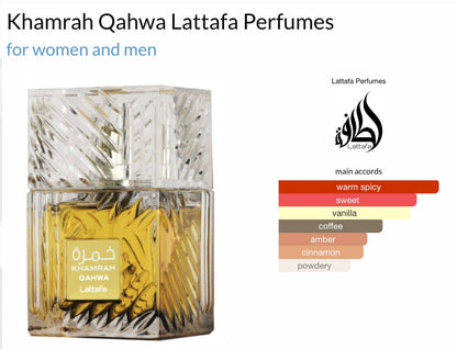 Lattafa Khamrah Qahwa EDP Perfume Unisex Spray 3.4 Oz