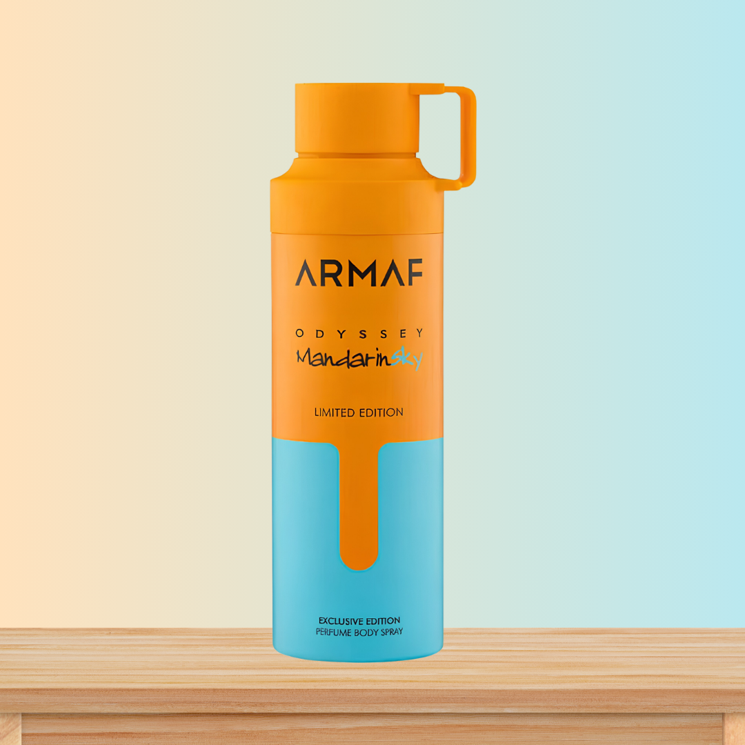 Armaf Odyssey Mandarin Sky Body Spray 6.8 oz for Men | Amber Woody Fragrance | Mandarin Caramel Cedar