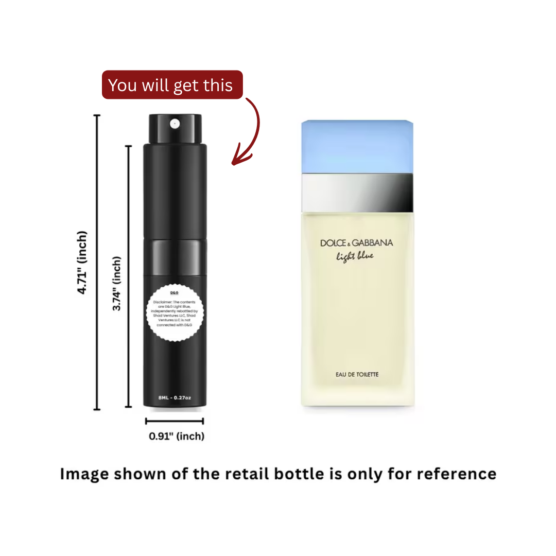 Dolce & Gabbana (D&G) Light Blue Eau de Toilette for Women 8ml / 0.27oz – 100% Original Authentic Decanted Perfume Spray