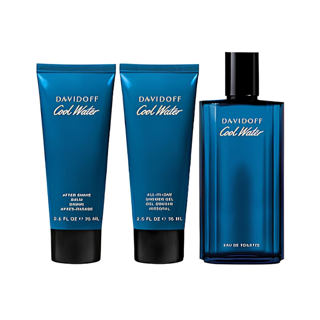 Davidoff Cool Water Eau De Toilette for Men 3-Piece Gift Set | 125ml Eau de Toilette + 75ml After Shave Balm + 75ml Shower Gel