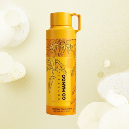 Armaf Odyssey Go Mango Topical Collection Body Spray 6.8 oz for Men | Amber Floral Fragrance | Mango Vanilla Amber