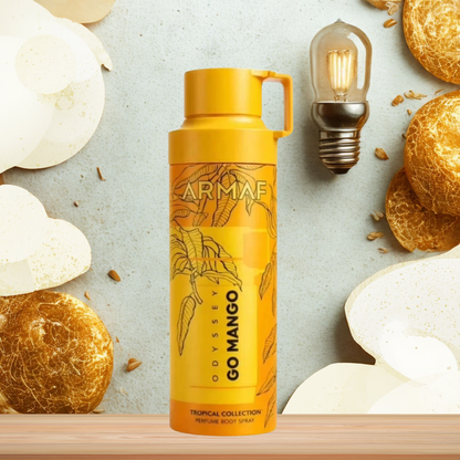 Armaf Odyssey Go Mango Topical Collection Body Spray 6.8 oz for Men | Amber Floral Fragrance | Mango Vanilla Amber