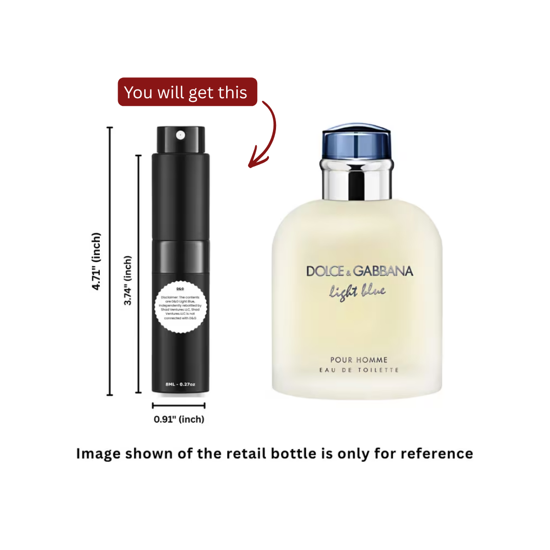 Dolce & Gabbana Light Blue Eau de Toilette for Men 8ml / 0.27oz – 100% Original Authentic Decanted Perfume Spray
