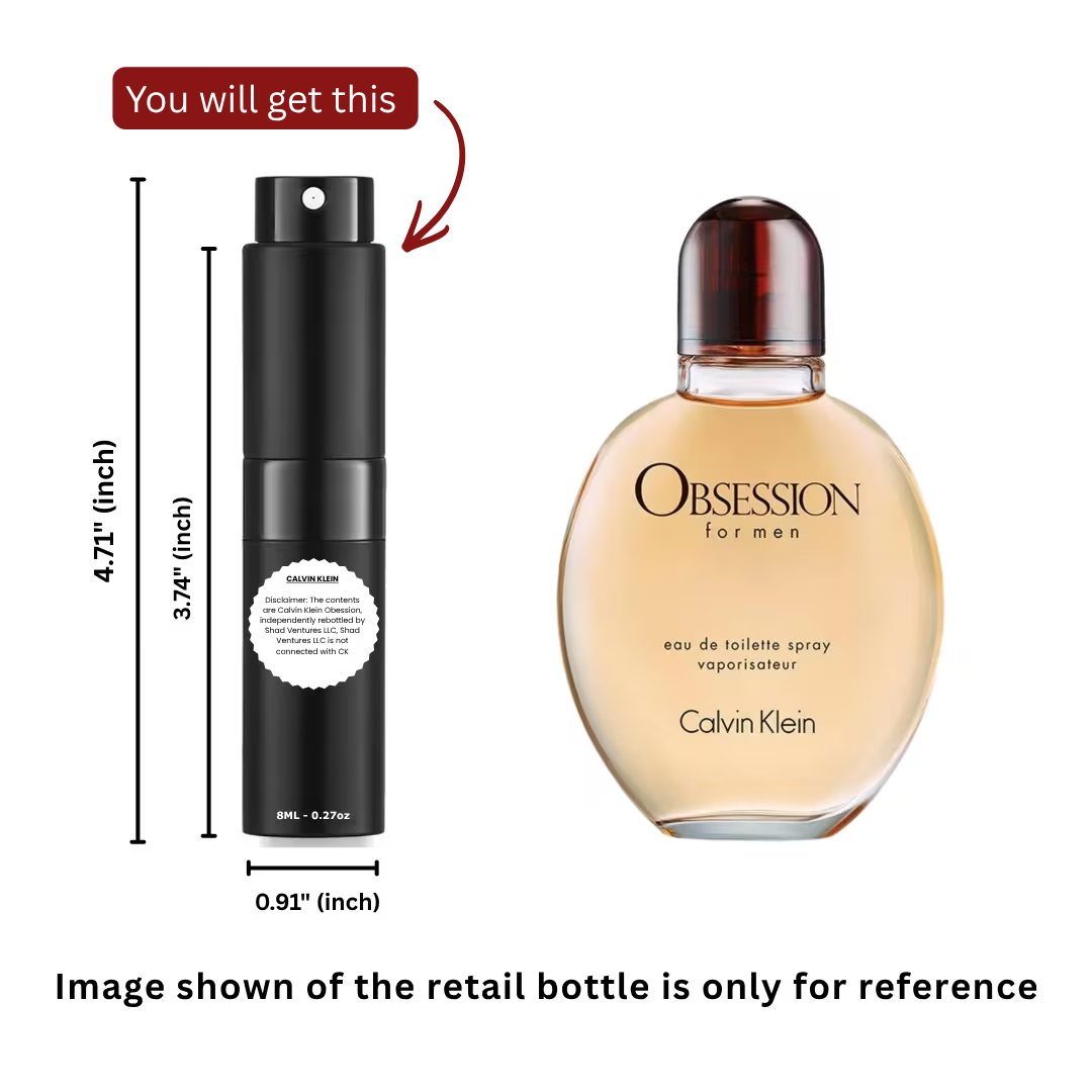 Calvin Klein Obsession for Men Eau de Toilette 8ml / 0.27oz – 100% Original Authentic Decanted Perfume Spray