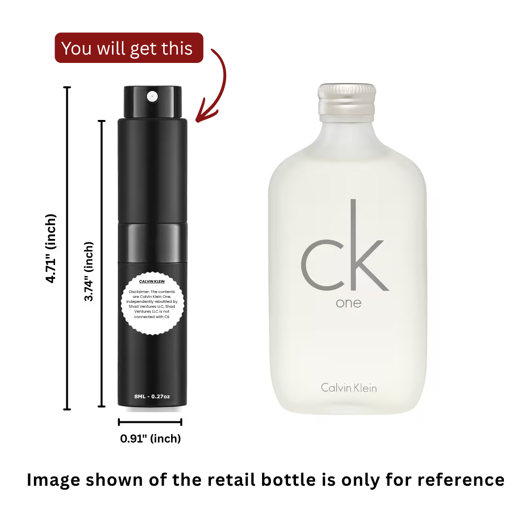 Calvin Klein CK One Eau de Toilette 8ml / 0.27oz – 100% Original Authentic Decanted Perfume Spray (Unisex)