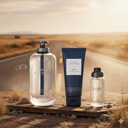 Coach Open Road Gift Set for Men (3.3 oz EDT + 0.5 oz EDT + 3.3 oz Shower Gel)