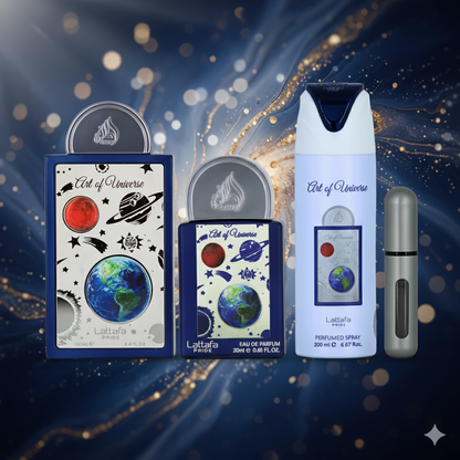 Lattafa Pride Art Of Universe Unisex 3-Piece Gift Set | 3.4 oz EDP + Travel Spray + Deodorant