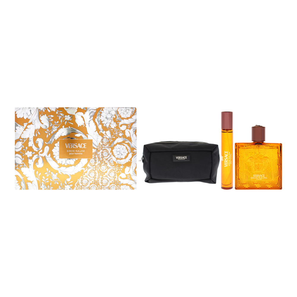 Versace Eros Najim Parfum Pour Homme 3pc Gift Set - 3.4 oz Spray, Travel Size & Pouch