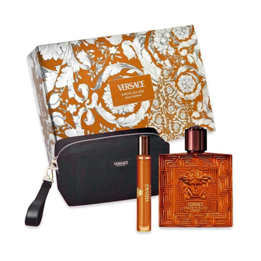 Versace Eros Najim Parfum Pour Homme 3pc Gift Set - 3.4 oz Spray, Travel Size & Pouch