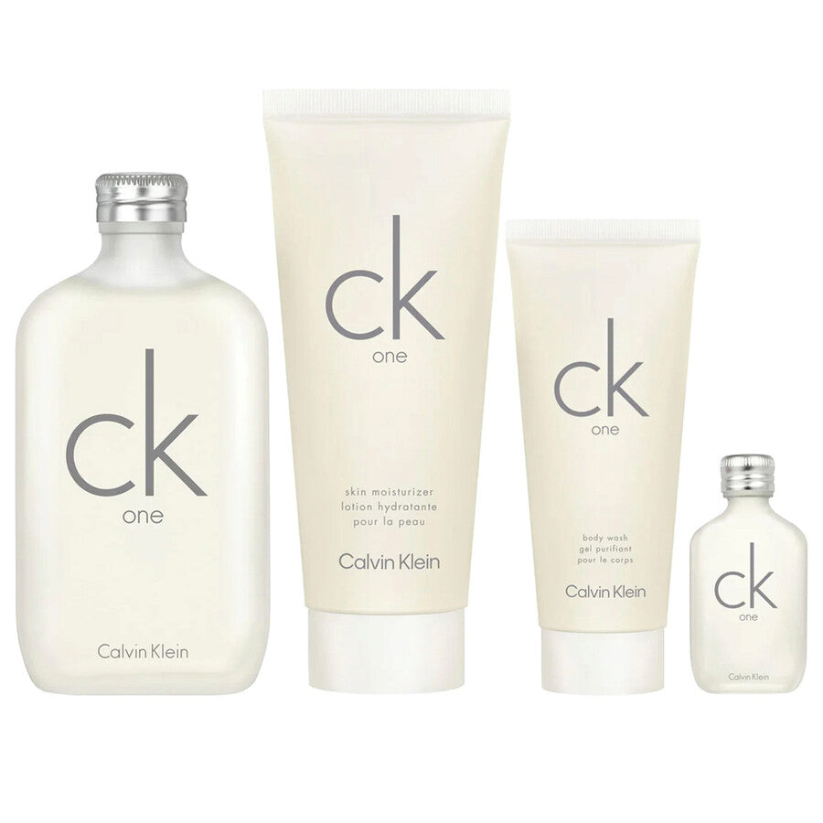 Calvin Klein CK One Unisex Gift Set – Eau de Toilette, Lotion, Shower Gel & Travel Spray