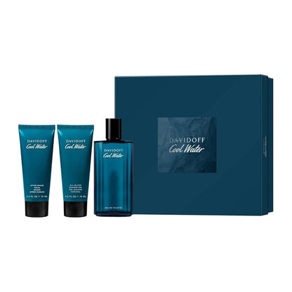 Davidoff Cool Water Eau De Toilette for Men 3-Piece Gift Set | 125ml Eau de Toilette + 75ml After Shave Balm + 75ml Shower Gel
