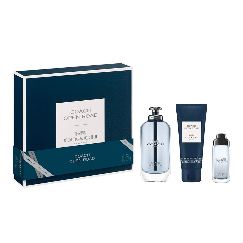 Coach Open Road Gift Set for Men (3.3 oz EDT + 0.5 oz EDT + 3.3 oz Shower Gel)