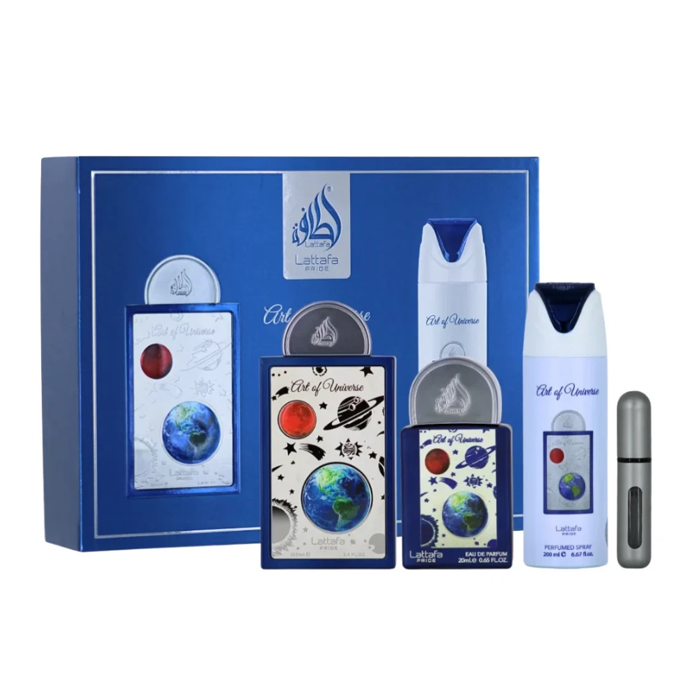 Lattafa Pride Art Of Universe Unisex 3-Piece Gift Set | 3.4 oz EDP + Travel Spray + Deodorant