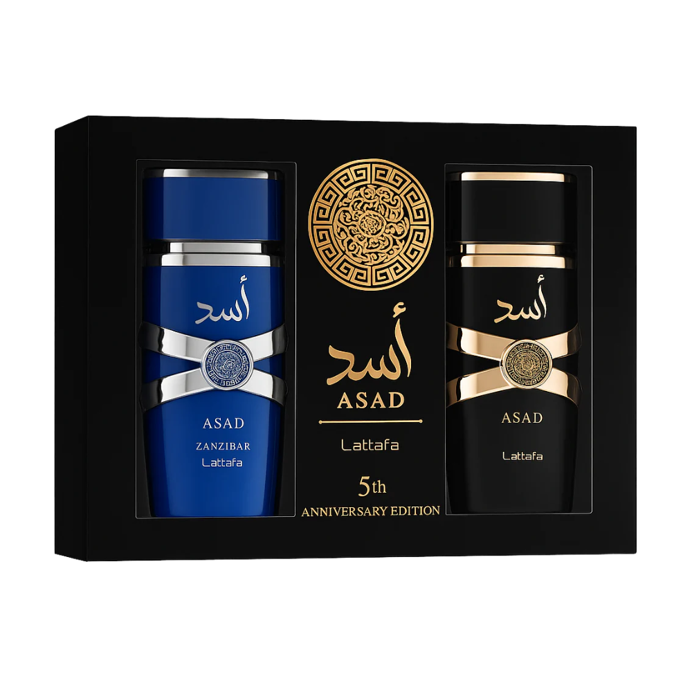 Lattafa Asad 2pc Gift Set 5th Anniversary Edition | Asad EDP + Asad Zanzibar EDP 3.4oz Spray